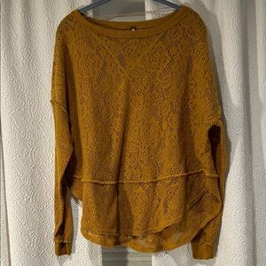 Free People Floral Mustard Lace Knit HiLo Oversized Top XS
